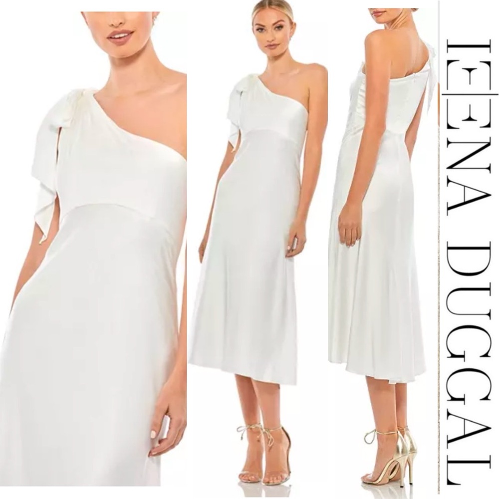 Ieena x Mac Duggal - One Shoulder Midi Little White Dress Size 6